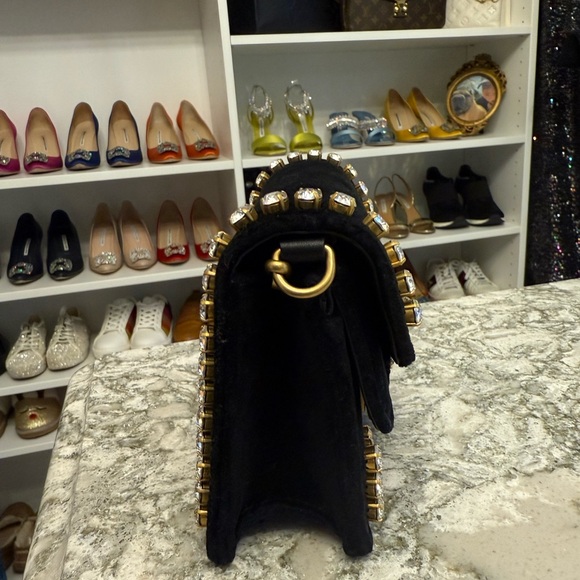 Gucci Broadway Pearly Bee Shoulder Bag Crystal Embellished Velvet Mini - Picture 5 of 12